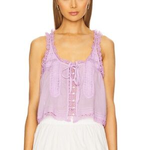 Free People Lavender Lace-Trim Tank Top